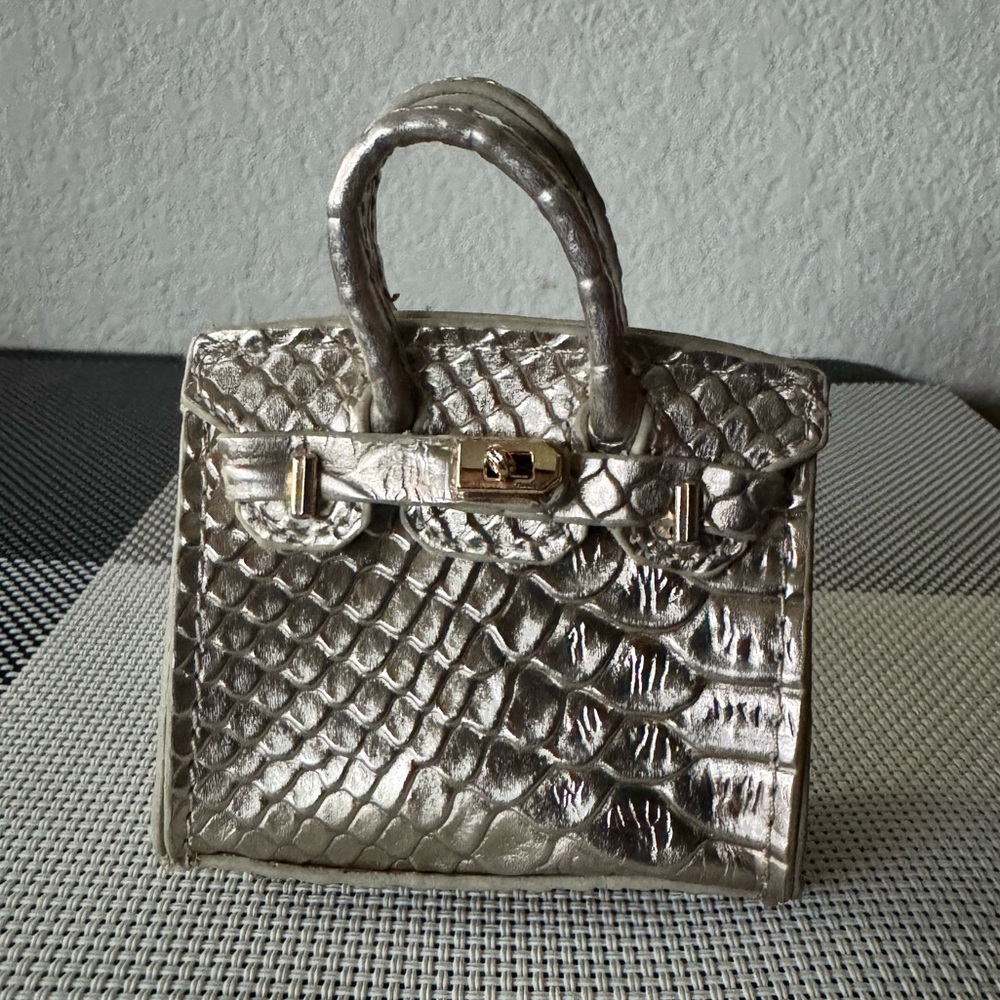 Gold Alligator Embossed Mini Bag Charm - Picture 2 of 6